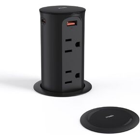 Pop up Outlet for Countertop with USB C,2.5in Hole Desktop Power Grommet,4 Outlets 4 USB Ports,15A Tamper Resistant Receptacle Surface Mount,Space Saver Recessed Outlet,6 Ft Cord