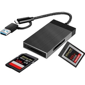 CFexpress Type B and SDXC/SDHC Card Reader with USB 3.2 Gen2 10Gbps ， USB 3.0 and USB-C to SD Type B CFexpress Card Adapter， Compatible with Windows/Mac//Android