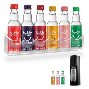 Acrylic Holder for SodaStream Bubly Bubbly Drops Flavors, Wall Mount Storage for SodaStream Flavor Countertop Organizer, Floating Display, Clear, Holds up to 6 Bottles (Shelf only)