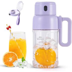 Portable Smoothie Blender, Personal Size Mini Small Protein Shake Blender for smoothies, 34oz Cordless & BPA Free with Leakproof Lanyard Sip Lid (Purple)
