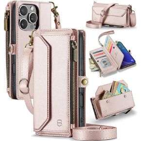 Wallet Case Compatible with iPhone 16 Pro Max 6.9" RFID Blocking 10-Card Holder Soft PU Leather Magnetic Snap Shoulder Strap Zipper Pocket Phone Case Fit for iPhone 16 Pro Max - Purple