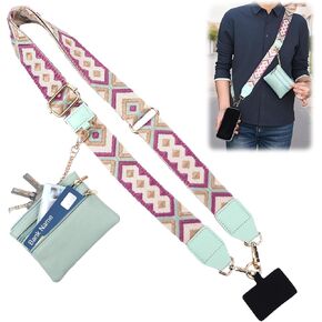 Clip and Go Strap for Phone with Wallet Crossbody, Adjustable Cell Phone Lanyards for Women with Zippered Pouch, Anti Theft Neck Wristlet Phone Strap Crossbody Wallet for Keys Case ID Badges, Green