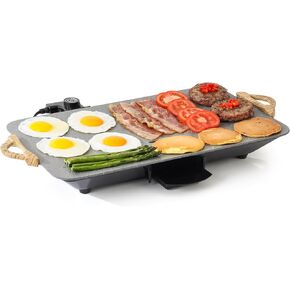 12x20 Inch PROMAX Electric Griddle, Granite Nonstick Coating, 1700W Rapid & Even Heating, 5 Temp Settings, Extra-Large Drip Tray, Easy Cleaning, Ideal for Family Gatherings, Black