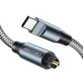 ANDTOBO USB C to Optical Audio Cable【5FT】 Braided USB C Cable Fiber Optic Compatible with for Soundbars, Stereo Systems/Amplifiers/Amps, Home Cinema, Xbox/PS4, TV