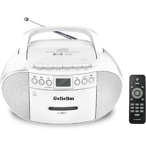 Gelielim CD and Cassette Player Combo, Portable Boombox AM/FM Radio, Tape Recording, 5.1V Bluetooth Speaker, USB Playback with Earphone Jack, Remote Control, AC/Battery Powered, for Home,Senior,Child