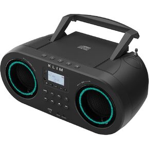 KLIM B5 CD Player Portable Boombox, FM Radio with CD Player Bluetooth USB MP3 AUX, Lighting Modes, Rechargeable Battery, Autosleep, CD Player Boombox with Digital EQ