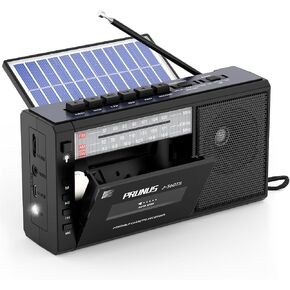 PRUNUS J-360 Cassette Tape Player Boombox with Bluetooth,Tape Player Recorder, AM FM Portable Radio,Solar/Battery Operated/Rechargeable,AUX/TF/USB Drive, Headphone Jack,Tape Recorder Cassette Player