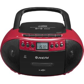 G Keni Portable CD and Cassette Player Boombox Combo, Casette Tape Recorder with Remote, AM FM Radio, USB Playback with Earphone Jack, 5.1V Bluetooth Speaker, Battery Operated/AC Powered for Home(Red)