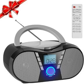 Gueray CD Player Boombox Radio Player Bluetooth مع مكبرات صوت مكبرات الصوت FM Radio مدمجة مع شاشة LCD دعم USB و AUX مقبس سماعات الرأس للكتب الصوتية