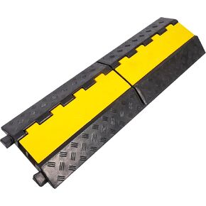Rubber Cable Ramp Cable Protector Ramps Wire Hose Protective 2 Channel Traffic Rubber Plastic Cord Cover Speed Bump for Asphalt Concrete Gravel Driveway Outdoor, 1 Pack