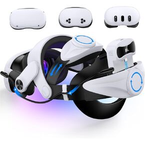 for Meta Quest 3/Quest 3S/Quest 2 Head Strap with 15000mAh Detachable Battery & Charging Station, Adjustable Elite Strap Replacement for Extended 6-8H Playtime, Comfort VR Headset Strap
