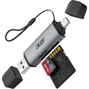 acer SD Card Reader USB C, Dual Slots USB 3.0 Type C to Micro SD Card Adapter, Memory Card Reader for MicroSD, SDHC, SDXC, Compatible with Laptop, PC, iPhone16/15, MacBook Pro/Air, iPad Pro, Android