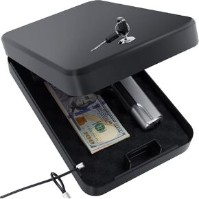 Portable Gun Safe for Pistols, Small Handgun Lock Box with Combination Lock or Key Lock, Portable Travel Pistol Safe for Travel, Home, Car (X Large-com)