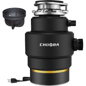 Garbage Disposal 3/4 HP, Food Waste Disposal Continuous Feed, Kitchen Garbage Disposal with Dishwasher Connection & Plug, Power Cord Included, Matte Black