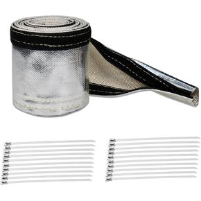 Heat Shroud Sleeve Aluminized Sleeving for Ultimate Heat Protection with Hook and Loop Closure,3/4" I.D. x 10FT,Heat Sheath Sleeve,with 20Pcs Stainless Steel Cable Metal Zip Ties
