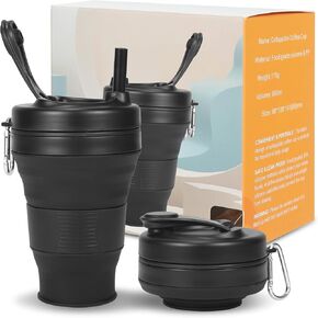 Collapsible Travel Cup - Lilac,20oz/600ml，Leak-Proof Reusable To-Go Pocket Size Silicone Bottle for Hot & Cold Drinks - Camping & Hiking - Dishwasher Safe- Straw included