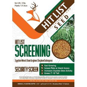 HIT LIST SEED® Screening Food Plot Seeds for Deer [ANNUAL MIX] - Deer Food Plot Screen Seed - Deer Plot Seed Mix - Egyptian Wheat, & Sorghum (Grain/Sudangrass) - Spring, Summer & Fall Planting - 3 lbs