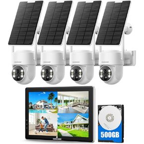 CAMCAMP Solar Security Cameras Wireless Outdoor with 10" Monitor, 10CH NVR 2K Solar Home Security Camera System with 360° Color Night Vision,2-Way Audio,500GB Local Storage,No Monthly Fee,No Need WiFi