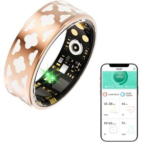 Sleep Tracker Ring, Health and Fitness Tracker Smart Ring with Calories/Heart Rate/Blood Oxygen/Blood Pressure/Sleep Monitoring, IP68 Waterproof Step Tracker Ring with Enamel Crafted(Size 9)