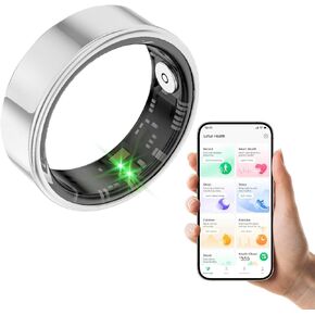Smart Ring, Health and Fitness Tracker Smart Ring with Calories/Heart Rate/Blood Oxygen/Blood Pressure/Sleep Monitoring, IP68 Waterproof Ring for Pedometer Exercise (Silver, #7)