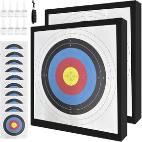 2Pcs 20'' Foam Archery Target, High-Density EVA Archery Targets for Backyard, Archery Target Block with 10pcs Targets Paper, 8pcs Target Pins, Arrow Puller (Foam Target)