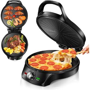 12-Inch Pizza Maker for Home - CACHOO Countertop Pizza Oven Indoor with 30-Min Timer, 180° Open Grill & Electric Griddle Nonstick for Burgers, Crepes, Quesadillas, Pancakes, Omelets, and More