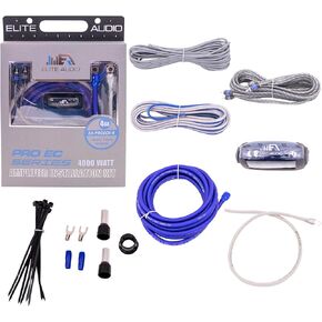 Elite Audio Pro-Economy Series Amplifier Wiring Kit - 5000 Watt Max Power, Tinned Copper Cables, 2-Channel RCA Cable, Mini-ANL Fuse Holder, Install Kit - PROECK-0 (0-Gauge)