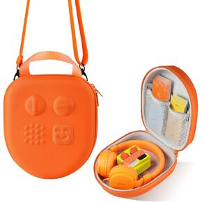 Hard Travel Case Compatible with Yoto Mini (2024 Edition) & Accessories, Carrying Case with Shoulder Strap Holds kids Audio Music player, Headphones & Up To 120 Audiobook Cards, Orange