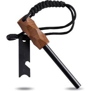 Ferro Rod Fire Starter for Survival, Waterproof Flint, Premium Wooden Handle,Braided Lanyard, Thickness Enough Up to 20,000 Strikes, Camping Fire Starter, Interesting Gifts