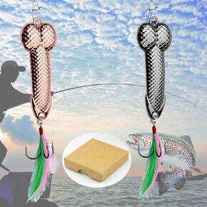 2 Pcs Fishing Lure Gag Gift for Fisher Lover Topwater Fishing Lure Fishing Spoon with Feather Treble Hook for Freshwater and Saltwater