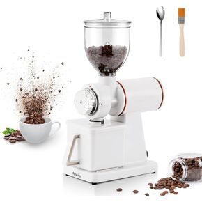 Burr Coffee Grinder Electric Espresso Grinder Commercial & Homeuse Silent Small Coffee Bean Grinder with Hopper Adjustable Grind, With Brush, Spoon, White