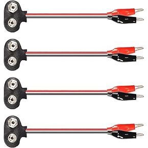4PCS T Shape 9V Battery Snap Connectors 15cm Positive and Negative Snap Leads to Dual Alligator Clip Cables for Connecting Power Modules Breadboard Electrical Engineering