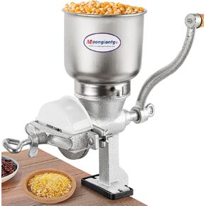 Moongiantgo Corn Grinder Cast Iron, Hand Crank Grain Mill with Large Hopper & Table Clamp, for Manual Crushing Barley Wheat Berries Coffee Chickpeas Seeds Pepper Dried Beans Animals Feed Home Brewing