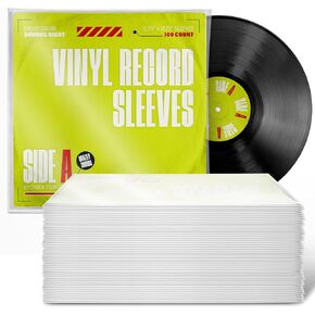 100 Pack Vinyl Record Sleeves, Inner Sleeves for 12" Vinyl Record, Transparent & Protective Plastic Album Storage for Vinyl Records, 3mm Album Sleeves