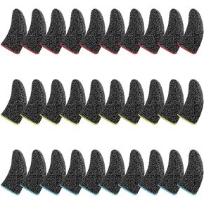 WLLHYF 30PCS Gamer Finger Thumb Sleeves, Extremely Thin Silver Fiber Compression Support Finger Cover Anti-Sweat Mobile Phone Tablet Gaming Stabilizer Compatible with All Touchscreen Devices