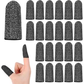 20Pcs Finger Sleeve for Gaming, Silver Fiber Finger Sleeves Compatible with All Touchscreen Devices, Breathable Gaming Finger Sleeves, Smooth Feel Breathable Anti-Sweat (Black Edge)