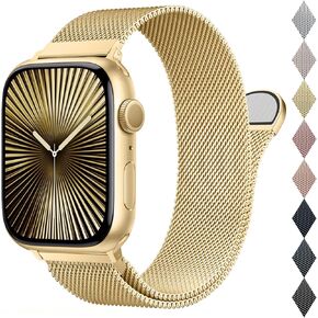 BELONGME Mesh Metal Loop Compatible with Apple Watch Band 40mm 41mm 38mm 42mm Series SE 10 9 8 7 6 5 4 3 2 1 Women Men, Stainless Steel Strap with Magnetic Clasp for iWatch Bands