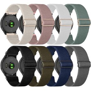 8 Pack Stretchy Nylon Watch Bands Compatible with Garmin Vivoactive 5/Venu/Venu Sq/Venu 2 Plus, 20mm Soft Elastic Nylon Bands for Garmin Vivoactive 3/Forerunner 165/55/645/245 Music Men Women