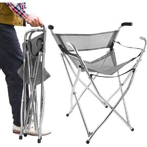 Walking Stick Chair Seat - Folding Camping Cane Portable Stool Heavy Duty Aids for Seniors (L Size Grey)