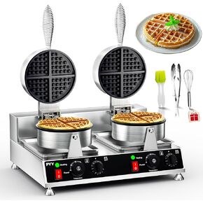 PYY Commercial Waffle Maker - Double Waffle Maker Large Stainless Steel Waffle Maker, Non-stick Electric Chaffle Maker for Restaurant Party Food Stall, 2500W