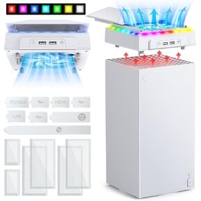 FASTSNAIL RGB Cooling Fan with Dust Cover for Xbox Series X, Cooler System with Auto Fan Speed Adjustable by Temperature, 7 RGB Light Modes, Removable Top Fan and Dust Filter, Accessories for XSX