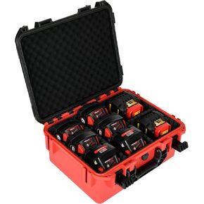 Battery Storage Case for Milwaukee M18: Waterproof Hard Carrying Case Organizer with 9 Divider for Milwaukee M18/M12 Tool Battery Pack 18V/12V 1.5/2.0/3.0/4.0/5.0/6.0/6.5/8.0/9.0Ah Charger (Case Only)