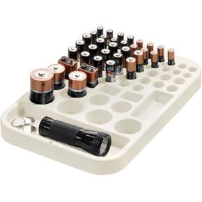 iDesign Recycled Plastic Divided Battery Organizer Insert, 7.6" x 11.1" x 1", Coconut