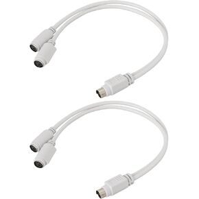 2Pcs Keyboard Distributor 6Pin DIN Male to Female Cable 1 to 2 Splitter Cable Compatible with Sony PS2 Keyboard Mouse 30cm White