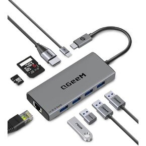 QGeeM USB C Hub Ethernet,9 in 1 USB Type C Hub HDMI Multi-Port Converter Adapter,100W Pd, USB 3.0,SD/TF Card Reader,Compatible for MacBook Pro Air Ipad HP Dell Lenovo Chromebook etc.