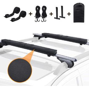 Roof Rack Cross Bars for All Top of Vehicle Rack,Upgraded Black Aluminum Crossbars with Mountain Buckle, Nylon Cord Strap,Oversized Organizer Pouch
