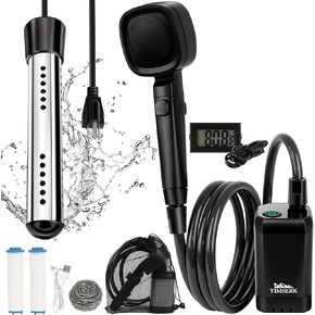 6000mAh Portable Shower for Camping with 2000W Immersion Water Heater – Rechargeable Camp Shower Pump, 4-Mode Filtered Head, LED Display, Outdoor Camping Shower Kit for Travel, Pets & Car Washing