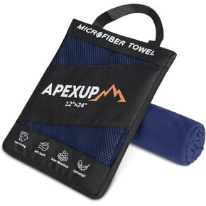 APEXUP Microfiber Travel Towel Gym Towel, Ultra Absorbent Quick Dry Towel, Lightweight Sports Camping Towel for Workout, Yoga, Beach, Shower, Swimming (24"×12", Dark Blue)