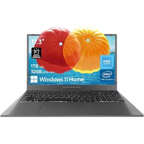Machcreator 17.3 "كمبيوتر محمول ، FHD 120Hz ، معالج Intel ، 32 جيجابايت DDR5 RAM ، 1 تيرابايت SSD ، KB الخلفية ، لوحة اللمس الكبيرة ، لوحة المفاتيح الرقمية ، HDMI ، كاميرا الويب ، مفتاح مصراع الكاميرا ، Wi-Fi ، Windows 11 Home ، Gray Modern Gray Modern