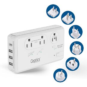 Ceptics 2000W Travel Voltage Converter for Hair Dryer & 200W Convert 220V to 110V for Curling Iron, Straightener, Chargers, Step Down World Power 4 USB Charging QC 3.0 SWadApt Type A, B, C, E/F, G, I